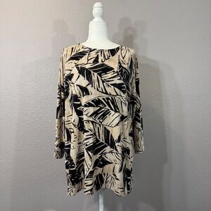 Zenergy by Chico's Women's Size 3/XL Tan Tropical Palm Leaf Print Stretch Tunic